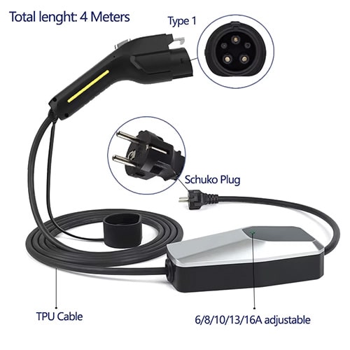 3-EVMOTIONS Zeta EVSE Type1 (max. 16A) Cavo di Ricarica per Auto Elettriche